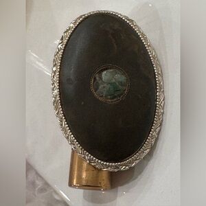 Vintage Bakelite  Brass Schildkraut Lipstick Case Holder Mirror Green Vanity